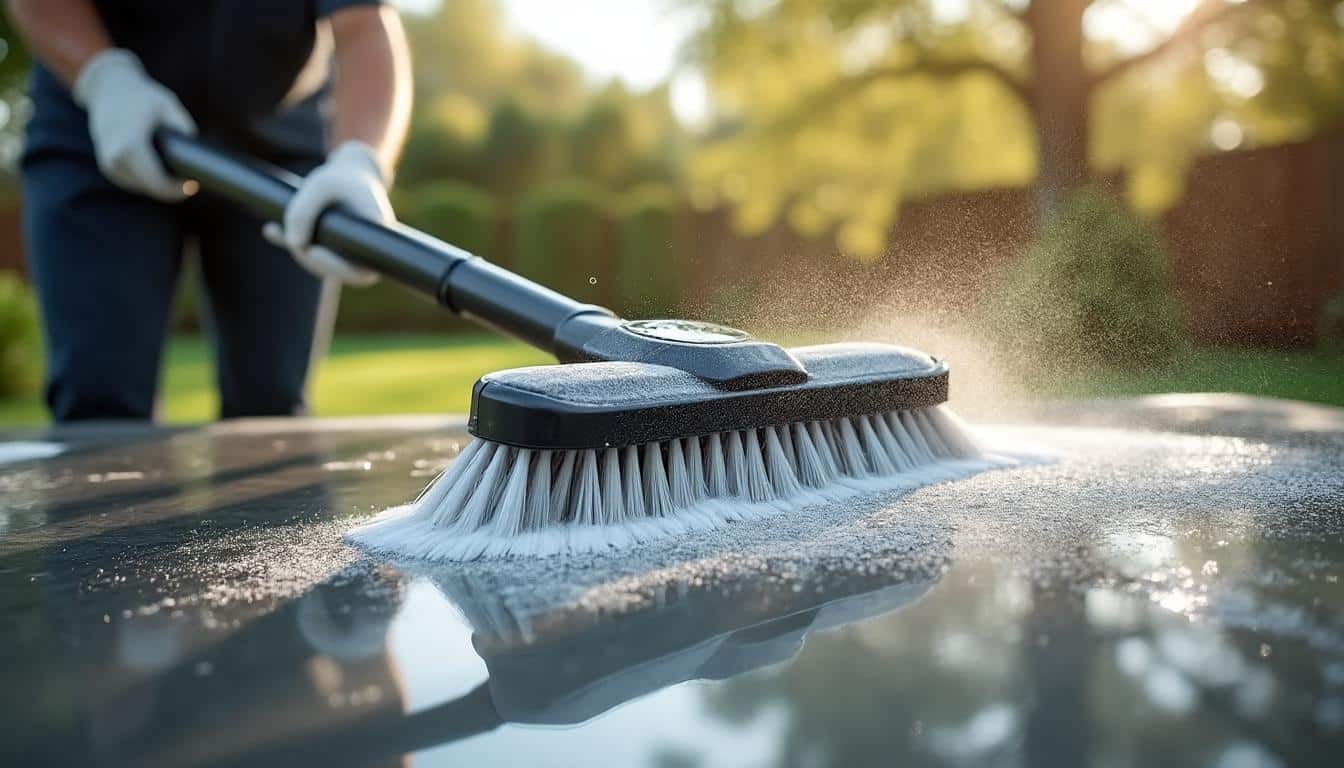 Brosse télescopique pour toiture : nettoyage sûr et efficace